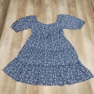 L Love Women's Floral Pattern Tiered Mini Dress Blue/White Medium